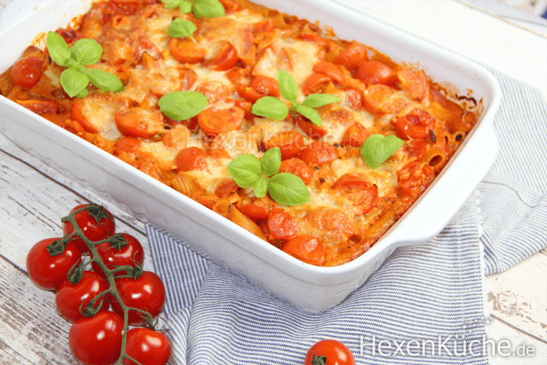 ♥ Nudelauflauf Tomate-Mozzarella ♥ Vegetarisches Rezept aus dem Ofen